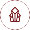 A red geometric abstract design resembling a stylized crown or crystal structure, set in a black circle, conveying a modern, minimalist aesthetic.