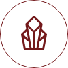 A red geometric abstract design resembling a stylized crown or crystal structure, set in a black circle, conveying a modern, minimalist aesthetic.